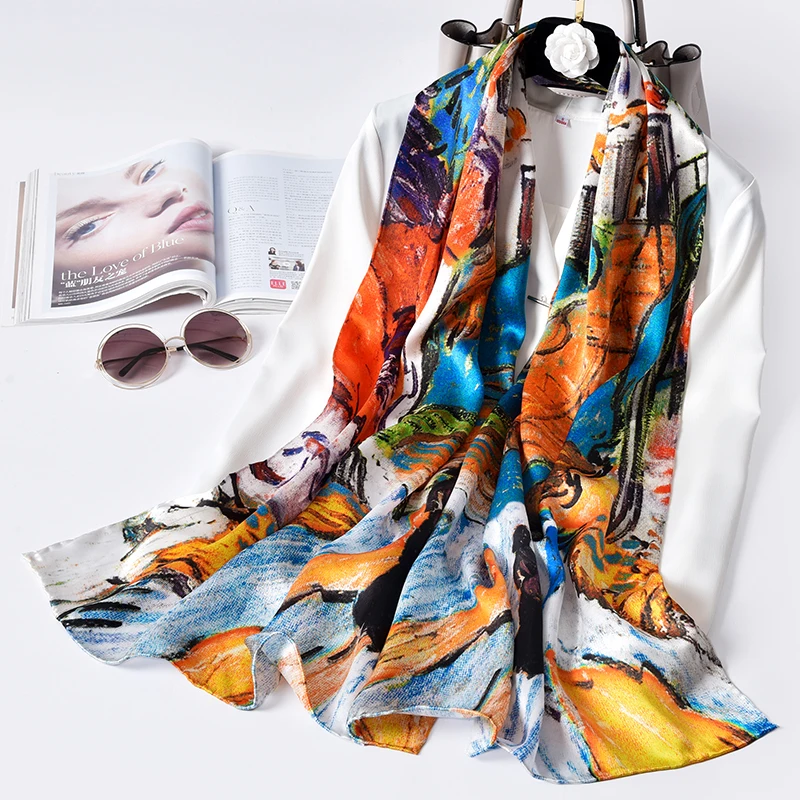 Женский длинный шарф 100% натуральный шелк с принтом 170x53см|pure silk scarf|silk scarfscarf for women |