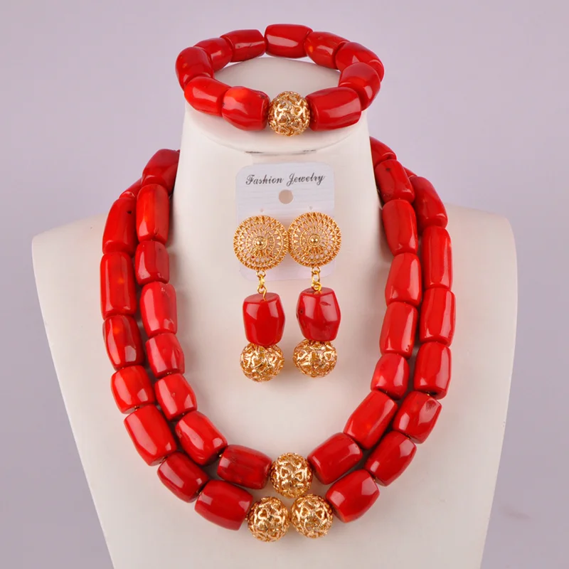 

fashionable red nigerian coral necklace set african wedding coral beads jewelry set C21-30-02
