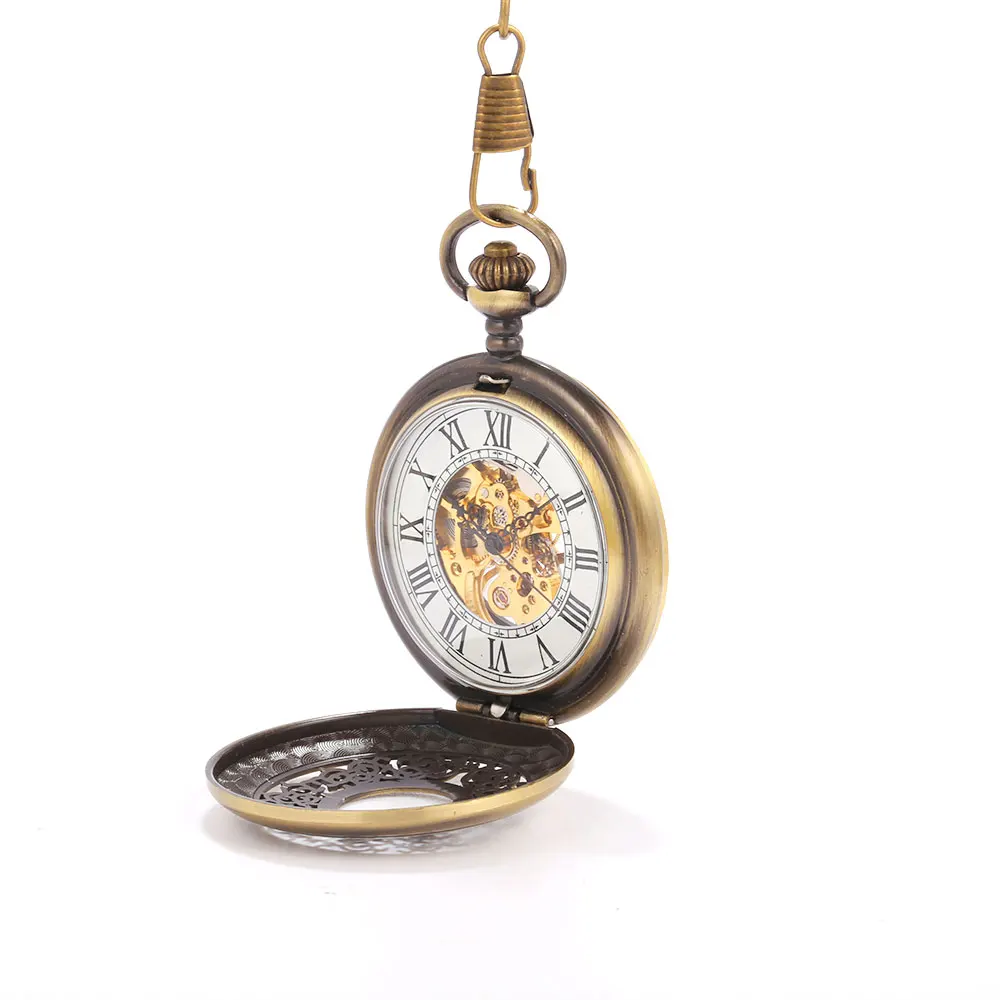 Mechanical pocket watch Carved Roman lettering personalized exquisite gift souvenir white large clamshell pocket watch