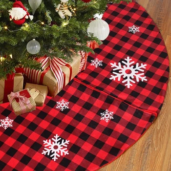 

Christmas Tree Skirt Red Black Plaid Snowflake Merry Christmas Deco for Home Gift Xmas Ornament Navidad 2020 Happy New Year 2021