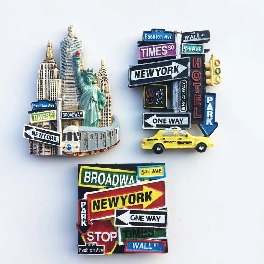 Colored Statue Of Liberty Empire State New York Buildings Souvenir Fridge Magnet 