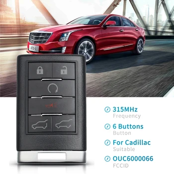 

6Button Keyless Entry Remote Control Key For Cadillac Escalade STS CTS DTS 2008 2009 2010 2011 Fob 315Mhz OUC6000066 ABS & Metal