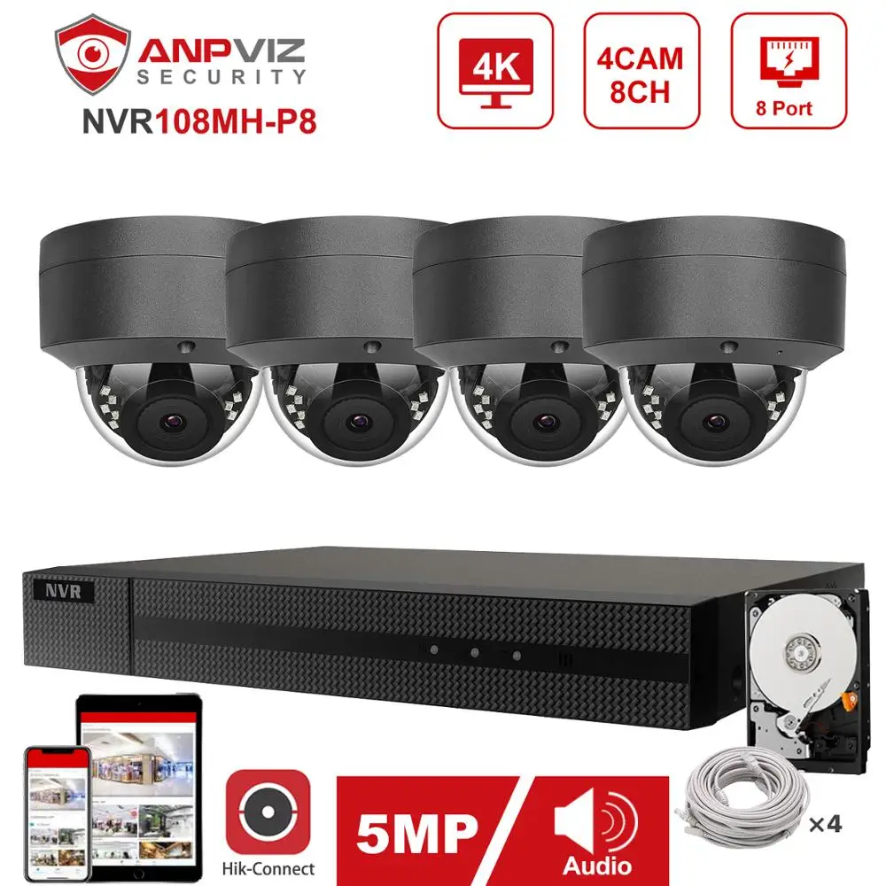 H.265 4/6/8 шт 5MP камера видеонаблюдения системы безопасности 8CH 4K POE NVR с IP набор камер