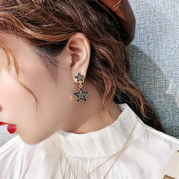 

2020 personality Vintage style fine crystal five-pointed star Drop earrings Women Korean joker contracted design shiny earrings
