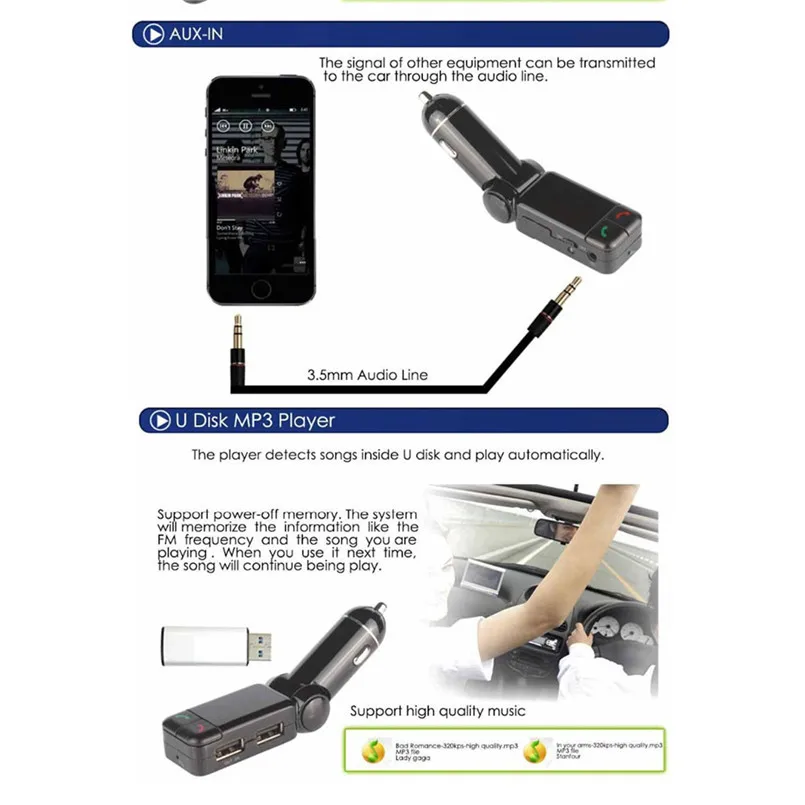 FM передатчики Bluetooth автомобильный комплект fm-передатчик Громкая связь Aux Mp3 плеер модулятор со светодиодный дисплей Портативный двойной USB 40NOV26