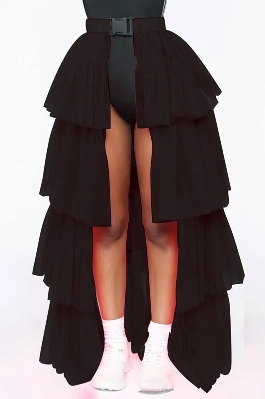 BKLD Summer Streetwear Women Skirts 2024 New Buckle High Waist Long Tulle Skirt Mesh Beach Maxi Skirts For Women Black White 5