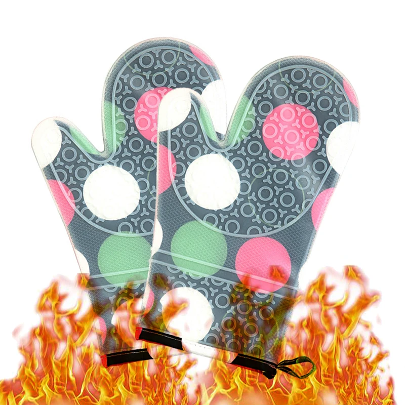 

AliBeans Heat Resistant Silicone Kitchen Gloves Oven Mitts Thicker Silicone Cooking Glove Microwave Oven Kitchen Print Gloves