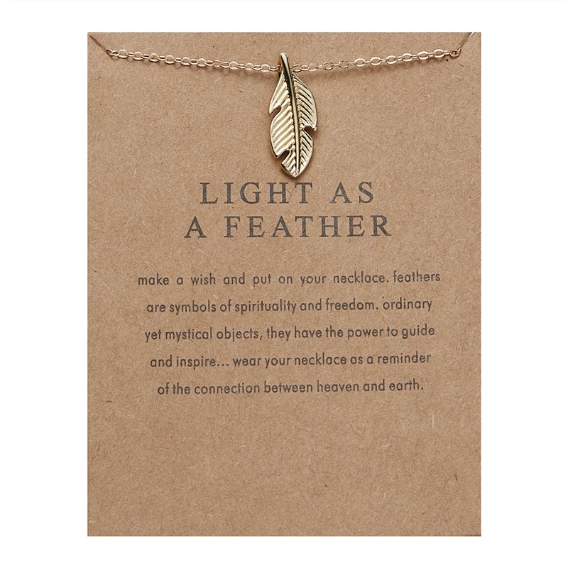 Ailodo модные ювелирные изделия бумажные карты сделать желать ожерелье для женщин золотой цвет цепи перо кулон ожерелье девушки подарок LD445