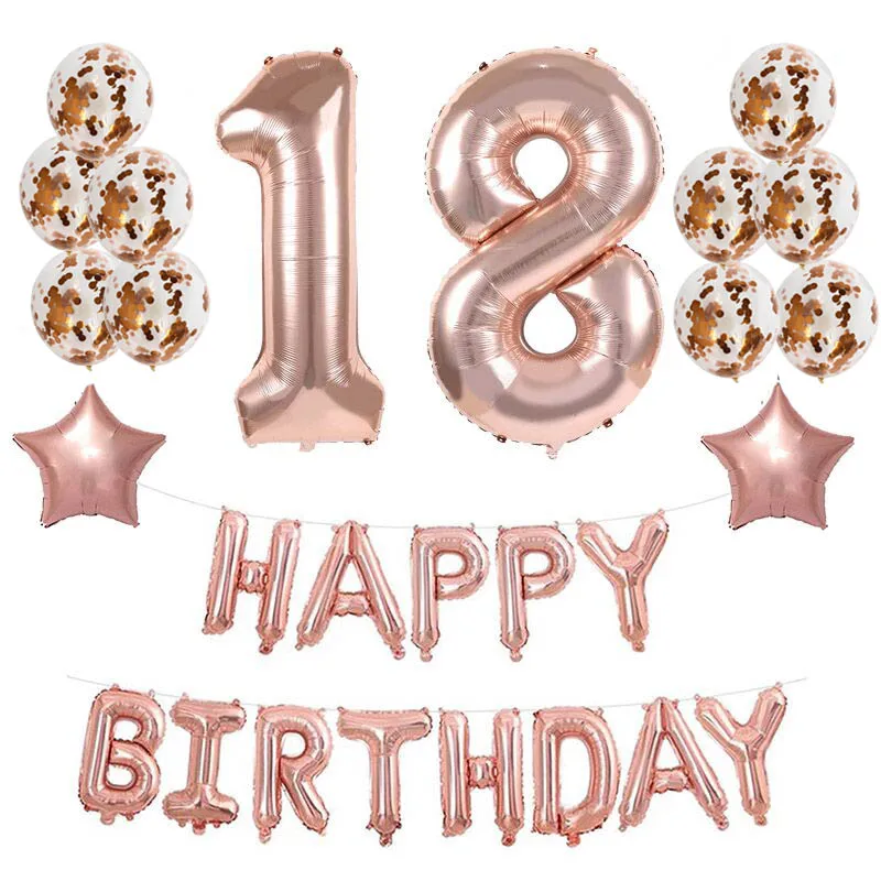 18 birthday balloons JOY-ENLIFE, розовое золото, вечерние одноразовые столовые приборы, чашка для шампанского, соломинки, для детского душа, вечерние, декоративные, для детского душа, вечерние принадлежности - Цвет: 18 birthday balloons