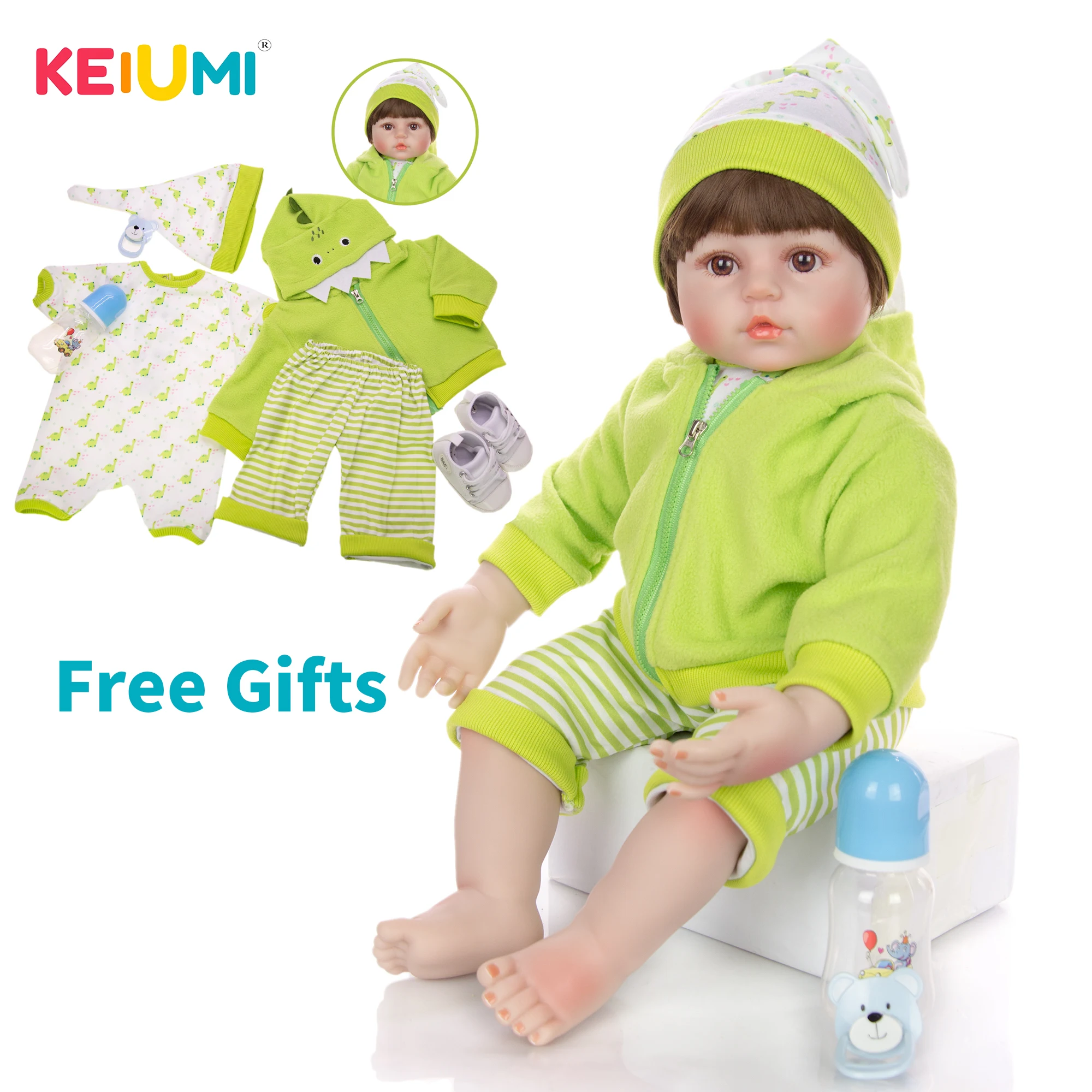 KEIUMI 60 см живая кукла реборн мальчик силиконовая Мягкая виниловая 24 дюймов Милая Детская кукла ткань тело подарок на день рождения девочки игровой дом Boneca