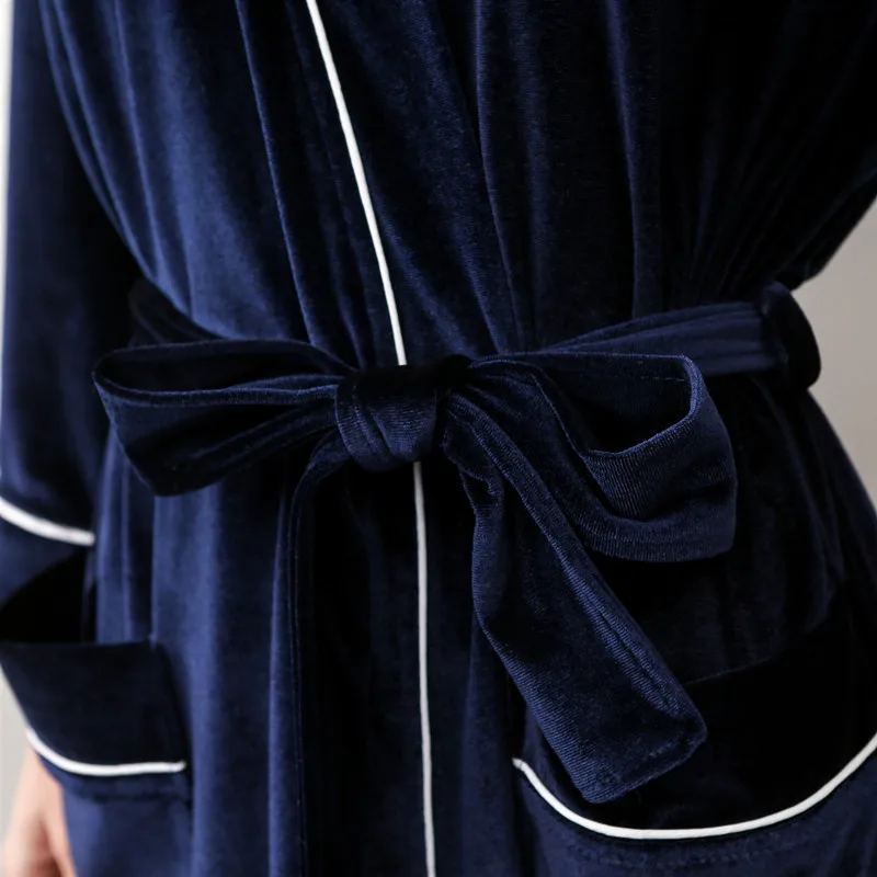 Парные бархатные однотонные банные халаты для женщин, мужчин, домашняя одежда для сна с карманом, длинный рукав ремень, плотное сексуальное платье с v-образным вырезом, повседневные пижамы