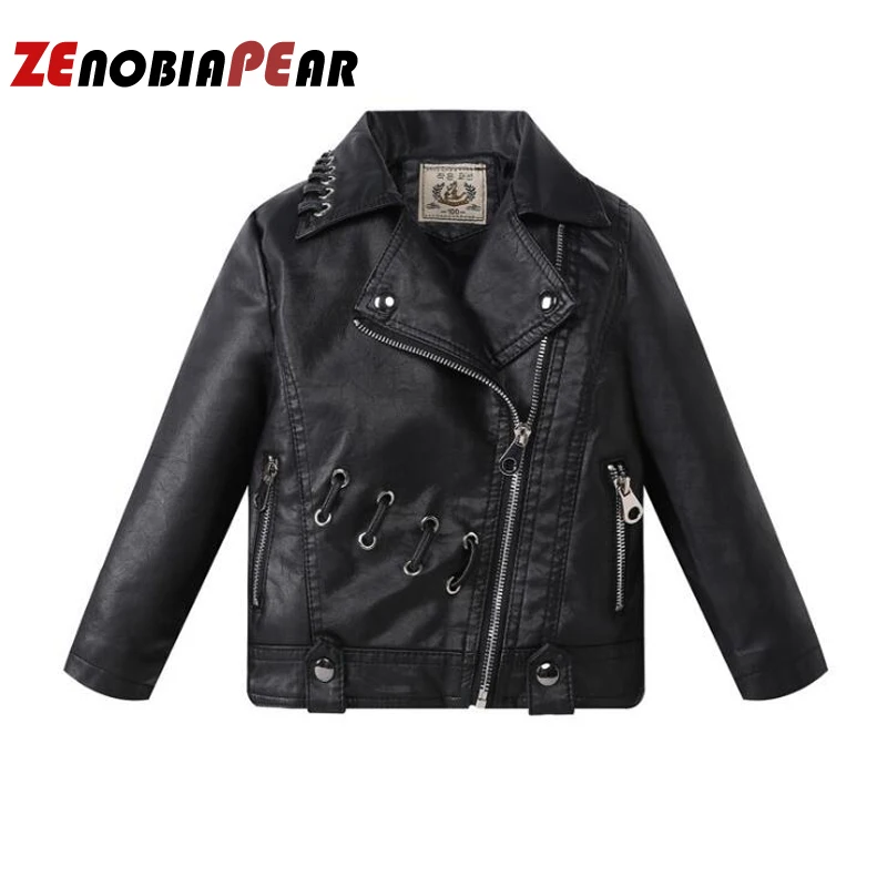 ZENOBIAPEARL Boys Clothes PU Leather Girls Jackets Children Outwear For Baby Girls Boys Zipper Clothing Coats Costume 2-8 Years