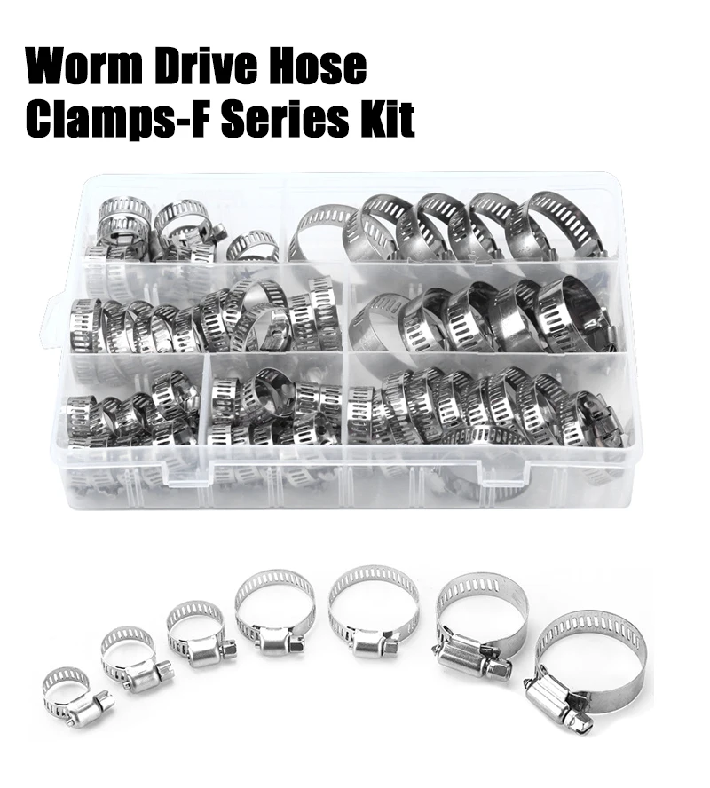 60/80/90pcs Pipe Clamps Steel 304 Adjustable Drive Hose Clamp Fuel Line Worm Size Clip Hoop Hose Clamp Worm Drive - - Racext 17