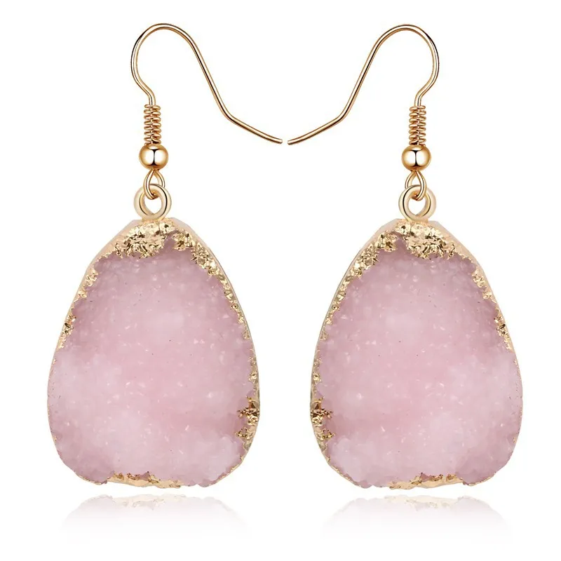 Fashion Druzy Pink Resin Earrings Water Drop Earrings For Women Jewelry Pendientes Mujer Gifts For Women Accessories (7)