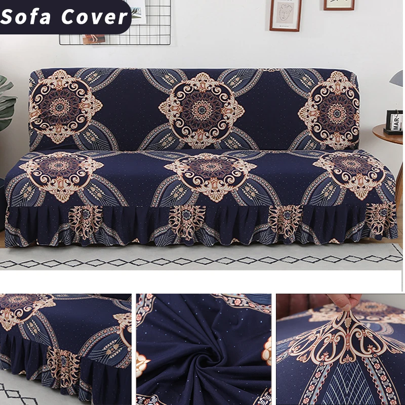 

High Elastic European Luxury Ruffle Sofa Cover All-inclusive Armless Folding Sofa Bed Couch Cover Protector Stretch Sofa Cover