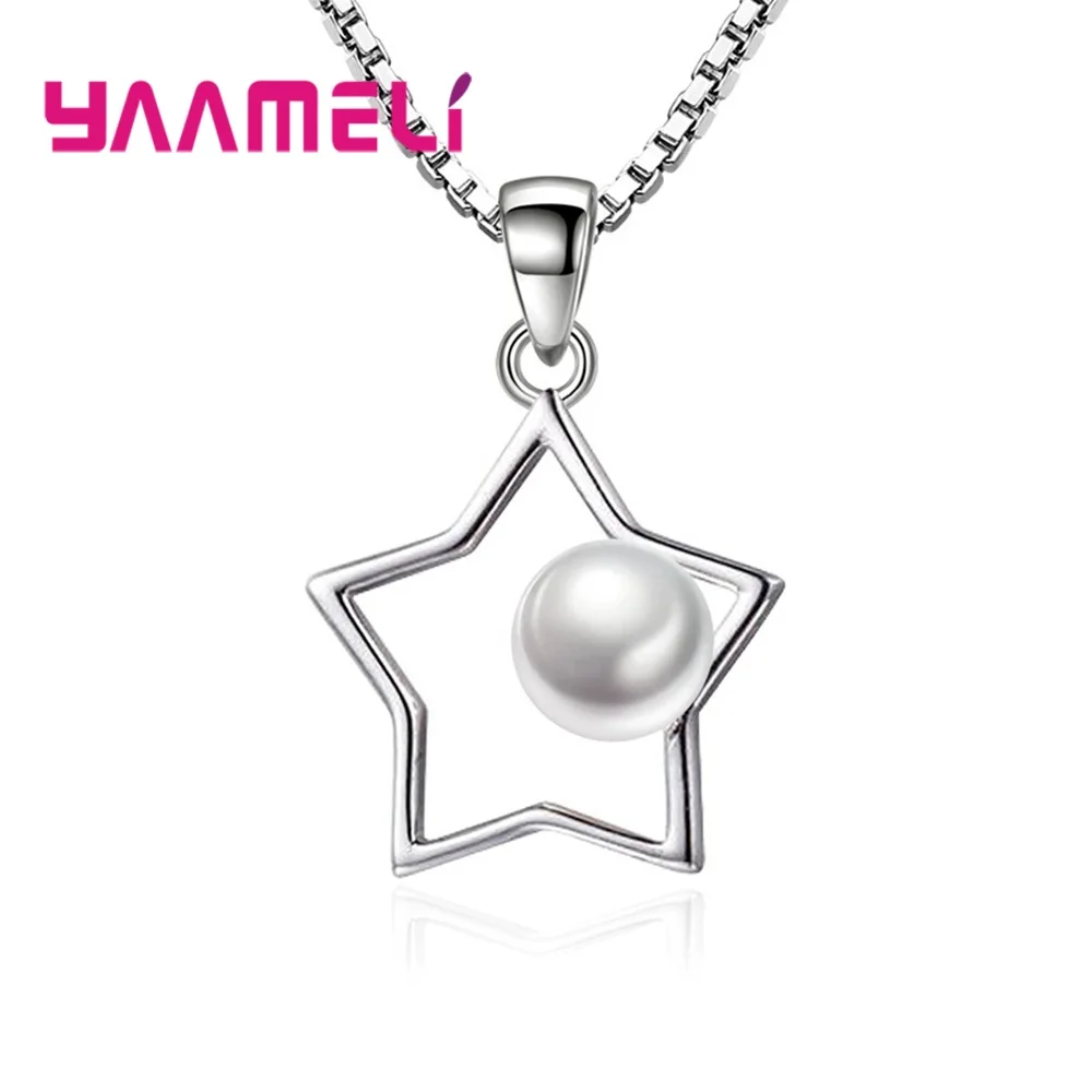 

Nice Five-pointed Star Jewelry 925 Sterling Silver Metal White Pearl Pendant Necklace for Lady Appointment Date Decoration