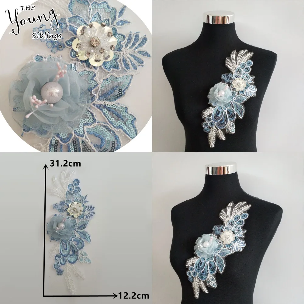 

High quality Embroidery Lace Collar Venise Applique Lace Neckline Sequin Sewing Craft Rhinestone Fabric DIY Clothing Accessories