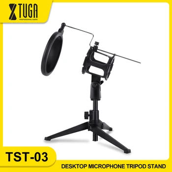 

XTUGA Desktop Microphone Stand Tripod ,Shock Mount Desk Mic Holder with Pop Filter Net for Podcast Chatting Meeting Live Lecture