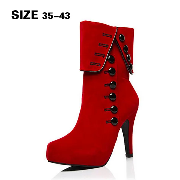 

2019 new European and American fashion boots suede row button high-heeled ankle boots red women's cotton boots