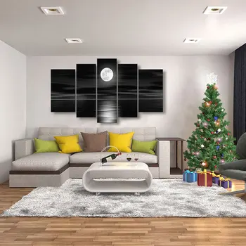 

5Pcs/Set Full Moon Print Oil Painting Wall Picture Canvas Decor