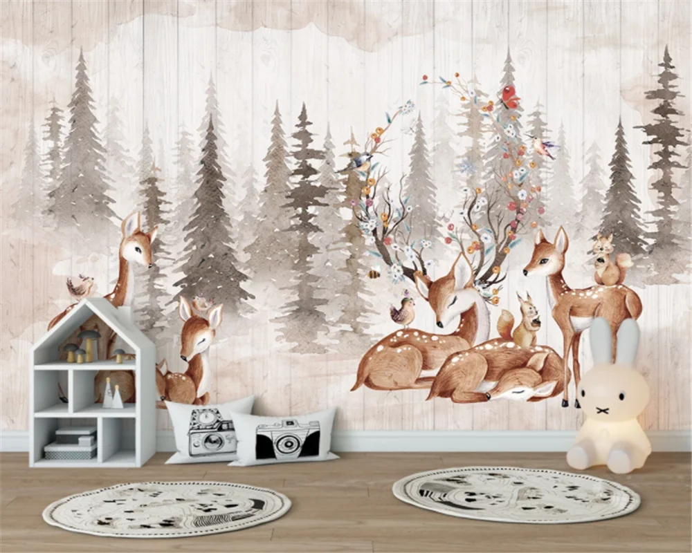 Custom wallpaper mural forest elk bear children's room kindergarten background wall home decoration living room 3d wallpaper new foldable woven storage basket with pu handle 1 pack jute box home decoration kindergarten shelf and closet sundry manager