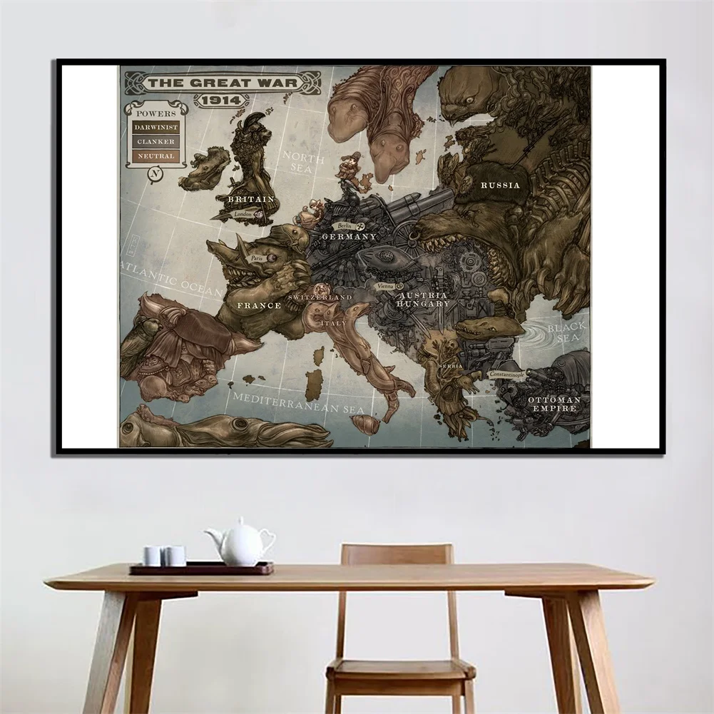 150x100cm The Europe Map In 1914 Non-woven Canvas Painting Retro Wall Art Poster Office Home Decor School Supplies