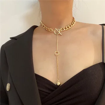 

Heavy metal chain clavicle chain neck chain drop ball pendant necklace XL293
