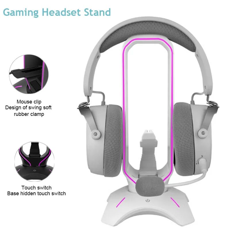 Fones de Ouvido Rgb Suporte de Fone de Ouvido Sobre-orelha Titular Prateleira de Exibição de Mesa com Portas Usb para Gamers Jogos Acessórios para Computador Mesa - Image 6