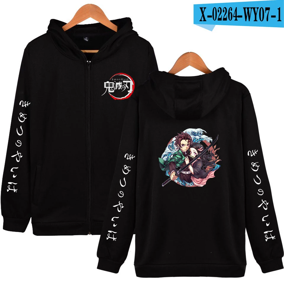 Demon Slayer Мужская модная куртка тренд Demon Slayer Мужская Новая модная куртка на молнии с принтом Одежда - Цвет: black