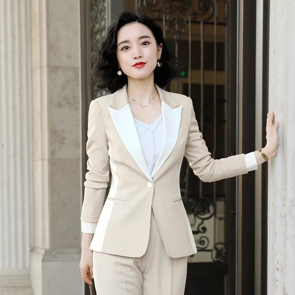 Womens Pant Suit Set  2019 Autumn New Fashion Full Sleeve Patchwork Jacket Long Trousers Work Career Ladies Office Suit ow0524