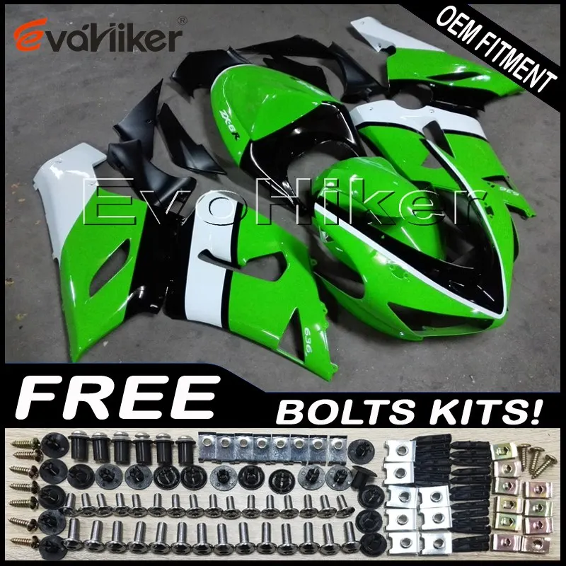 

Custom motorcycle cowl for ZX-6R 2005 2006 green ZX6R 05 06 ABS motor panels