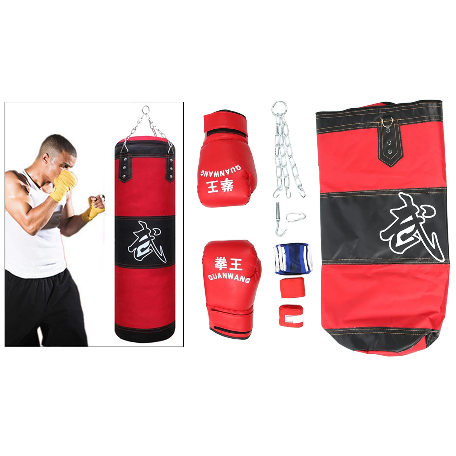 Sturdy Boxing Sandbag & Gloves Empty Karate Fitness Kickboxing Punching Bag 