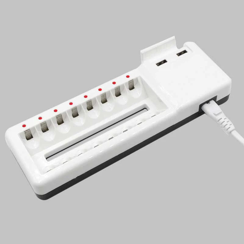 FULL-New 8 Lots Quick Battery Charger 2 Usb Socket Battery Charger For Ni-Cd Ni-Mh Aa Aaa Rechargeable Batteries(Us Plug