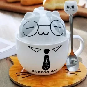 Мультяшная керамическая кружка пара чашка кофе молоко чашка Домашняя мужская и женская чашка с крышкой Ложка креативная простая чашка с единорогом - Цвет: 300ML
