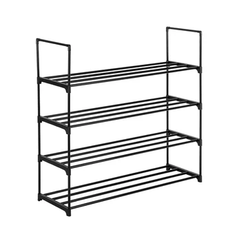 

4-layer Stackable Shoe Rack Iron Tubes Plastic Joints Black Simple Fashion Home Decoration 90.42 X 30.48 X 84.51cm Storage Shelf