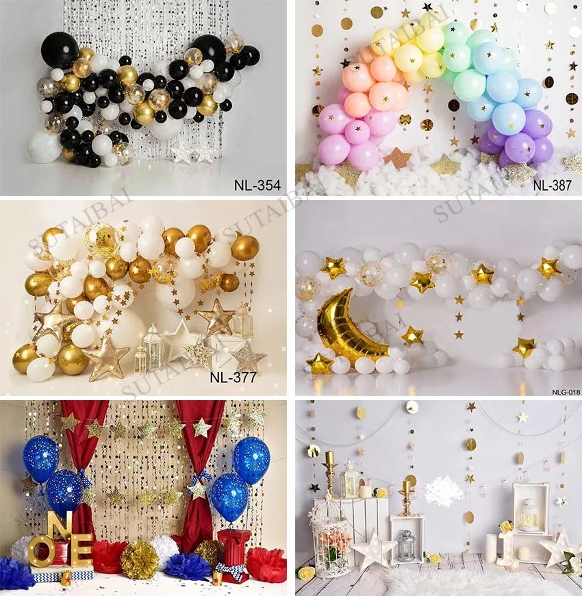 Birthday Cake Smash Photography Backdrop Photo Studio Balloons Golden Twinkle Star Baby Portrait Background Cloud Moon Photocall |
