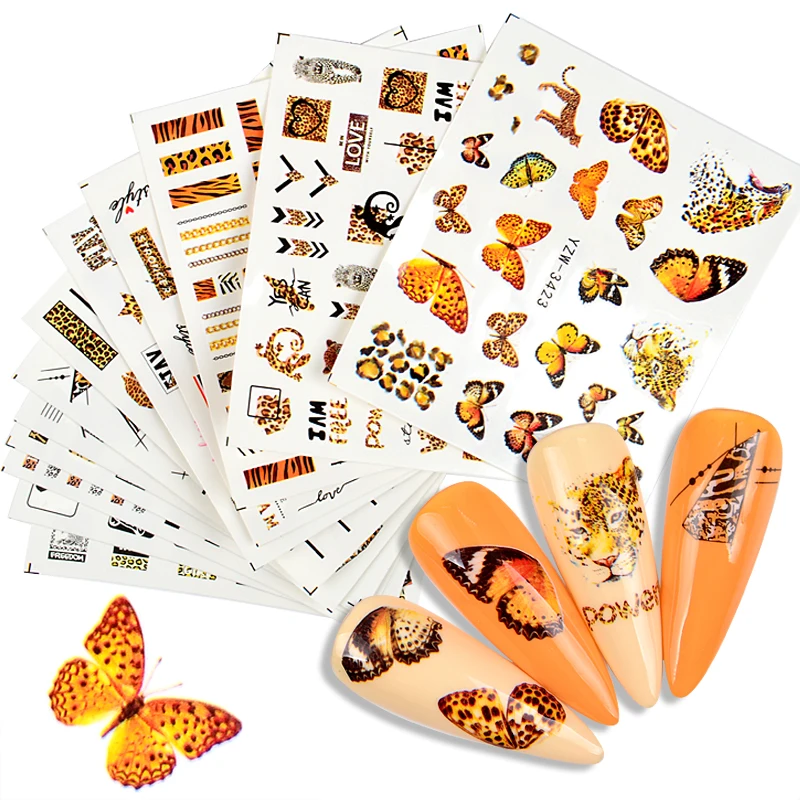 

New Nail Art Stickers Lot Black Leaf Flower Butterfly Water Decals Manicure Decorations For Nails Summer Sliders Foil