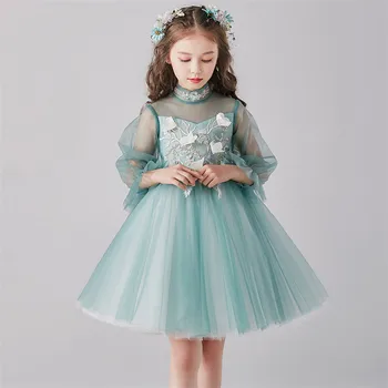 

Summer Spring New Style Little Children Kids Three Quarter Fluffy Sleeves Birthday Dress Baby Infant Ceremony Host Piano Dress