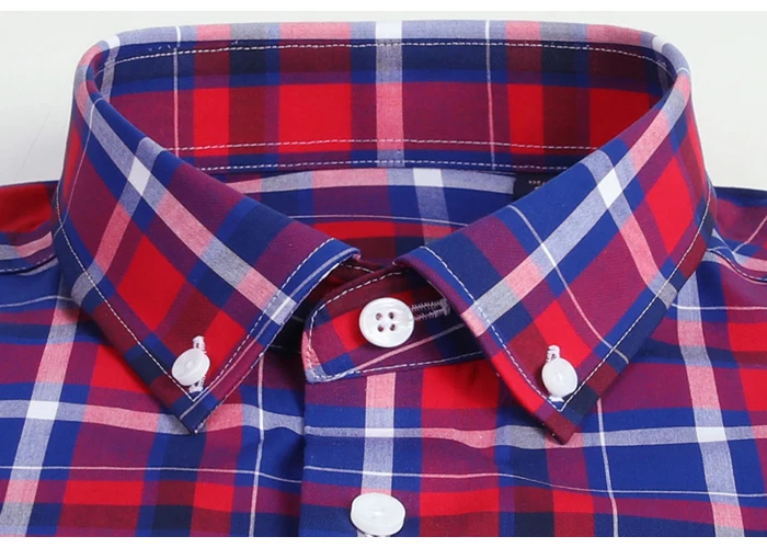 Men's Fashion Versatile Plaid Checkered Cotton Shirt Traveling Casual Standard-fit Long Sleeve Pocketless Button-down Shirts