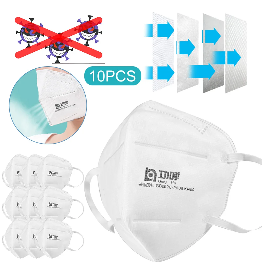 

10PCS KN90 PM2.5 Anti-Fog Antibacterial Breathable Mask Non-Woven Activated Carbon Dust-Proof Reusable KN90 Mask Respirato Cover