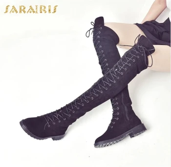 

Sarairis 2020 Brand New Cosy Heels Woman Shoes Leisure Fashion Riding Boots Shoelaces Knee High Boots Female