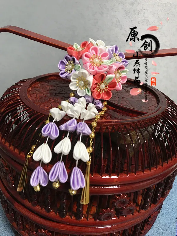 Японский Винтаж ручной работы geisha цветок красный заколка для волос шпилька аксессуары для японской одежды firkete/Horquilla - Цвет: lilac hairpin