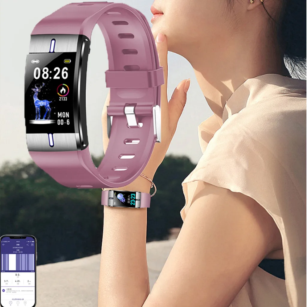 1x Smart Horloge Mannen браслет в реальном времени монитор Hartslag и Slapp Beste Paar фитнес-трекер Roze женский физиологический цикл