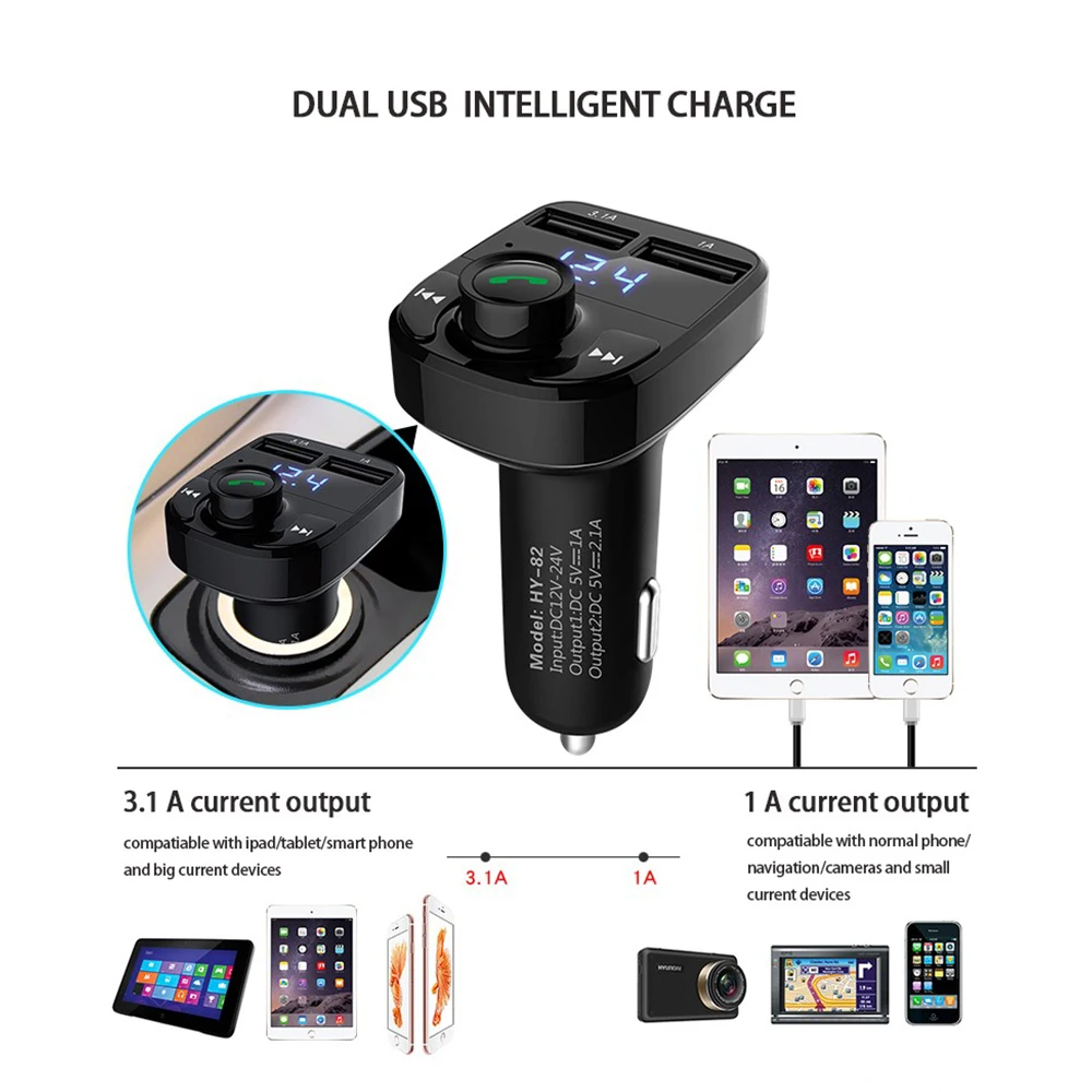 Bluetooth автомобильный комплект fm-передатчик светодиодный двойной USB 4.1A быстрое зарядное устройство дисплей напряжения MP3 плеер Micro SD TF воспроизведение музыки