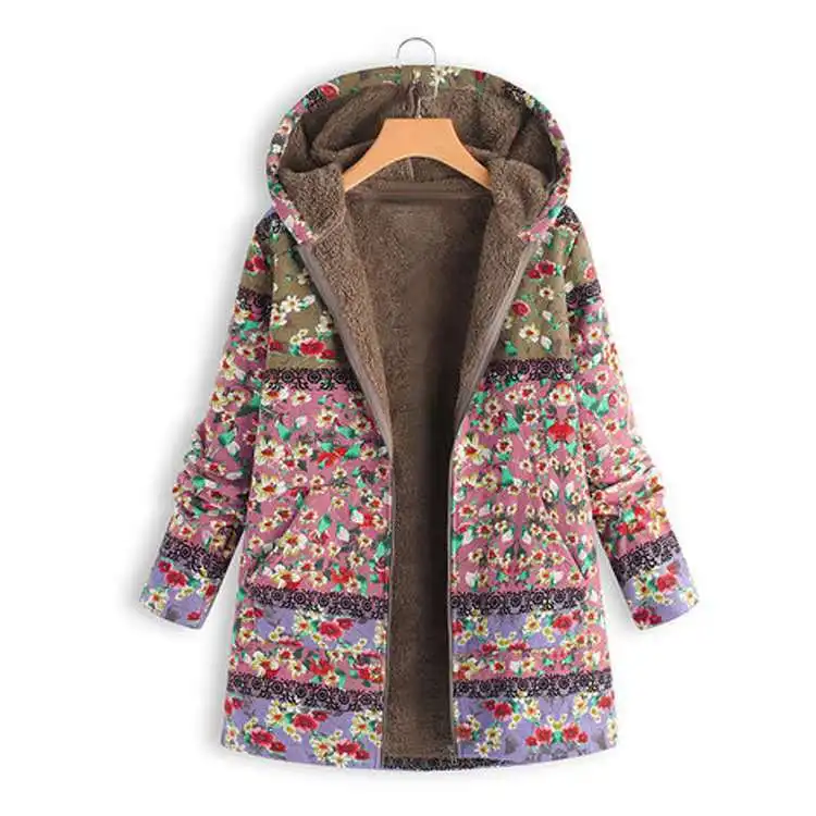

2019 winter new style positioning print hooded velvet sweater warm jacket