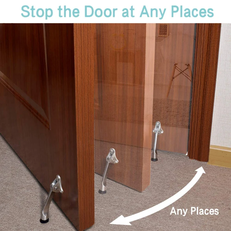 

Door Stopper, 2 Pack 4-Inch Kickdown Door Stop, Door Kickstand, Door Stopper Hinge, Metal Door Stopper with a Non-Slip Rubber Ti