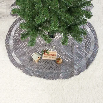 

Christmas Tree Skirt for Xmas Party Festival Tree Bottom Fabric Tree Skirt Kids Playing Mat Silver Plaid Decoration for Home