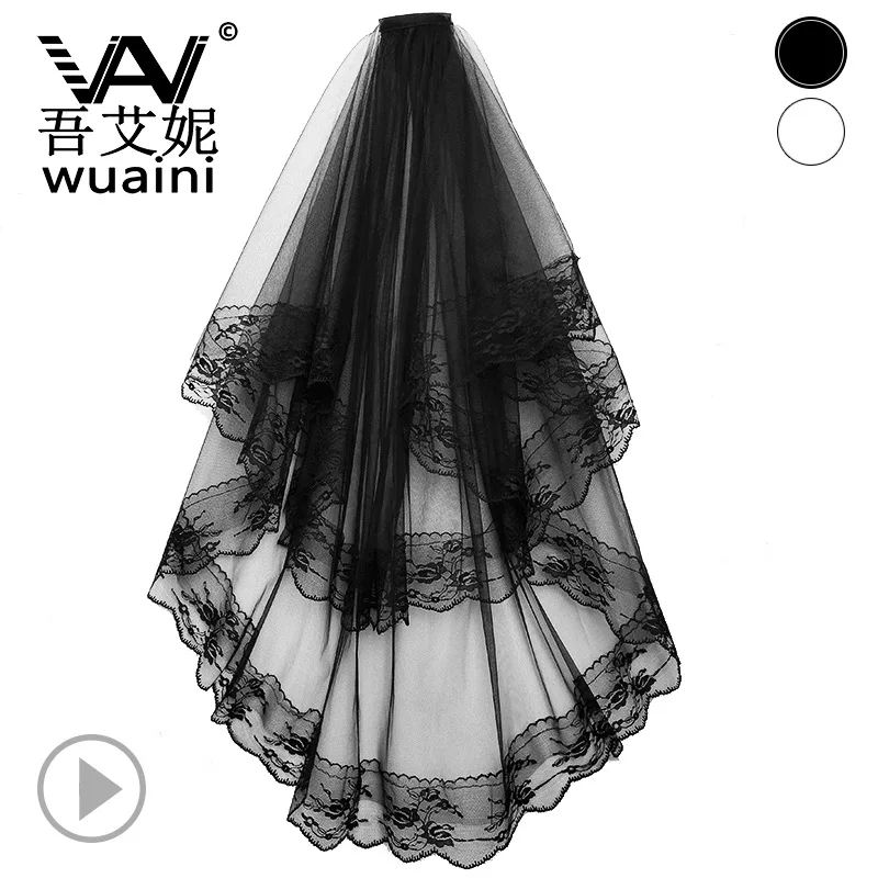 

Halloween Headwear And Hairpin Comb Lace Veil Double Layer Modeling Black And White with Pattern Headband Covered Face T223