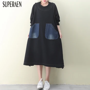 

SuperAen New Spring Denim Sleeveless Dress Women 2020 Pluz Sized Fashion Ladies Dress Casual Wild Women Clothing