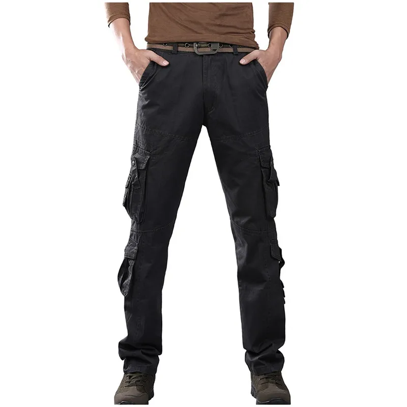 Мужские хлопковые брюки-карго в Военном Стиле, мужские Модные Повседневные уличные штаны на пуговицах, новые рабочие брюки с несколькими карманами, длинные брюки-карго - Цвет: Gray
